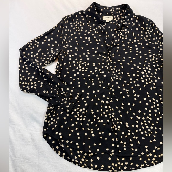 L’agence Holly Black and White Star Button Up Collared Blouse Small - Picture 3 of 10